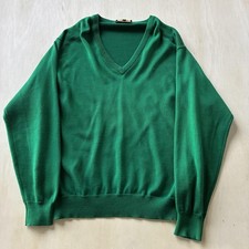 Vintage Brooks Brothers Sweater Mens Med Green V Neck Sea Island Cotton Knit USA