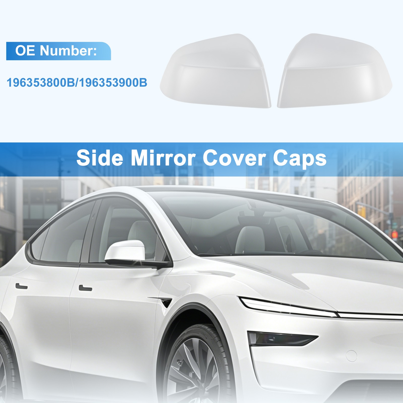 White Side Mirror Cover Cap for Tesla Model Y Juniper 2025-2026 196353800B 1Pair