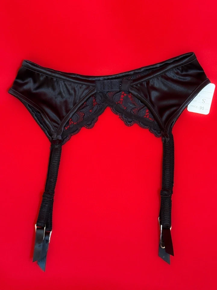 Talla Pequeña 🖤 Victoria Secret Floral Negro Alta Calidad Encaje Liguero Cintura 27” Foto 3 de 3