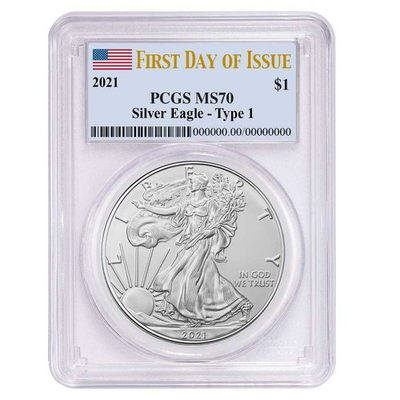 #ad #ad 2021 $1 Type 1 American Silver Eagle PCGS MS70 FDOI Flag Label $119.54