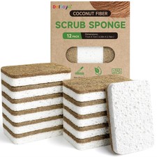 12 Count Plant-Based Kitchen Sponges, Compostable Cellulose Sponge, Biodegrad...