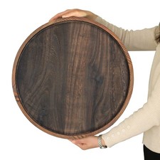 Gurfuy 20" Rustic Wooden Round Serving Tray Ottoman Coffee Table Decor Extra Lar