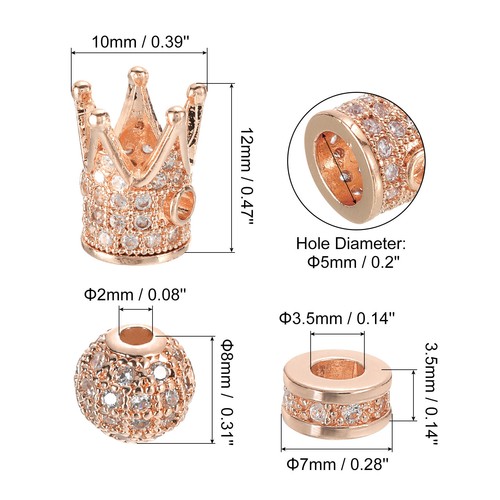 Rhinestone Charm Spacer Beads, 12Pcs 3 Styles Zircon Pave Beads (Rose Gold) - Picture 2 of 8