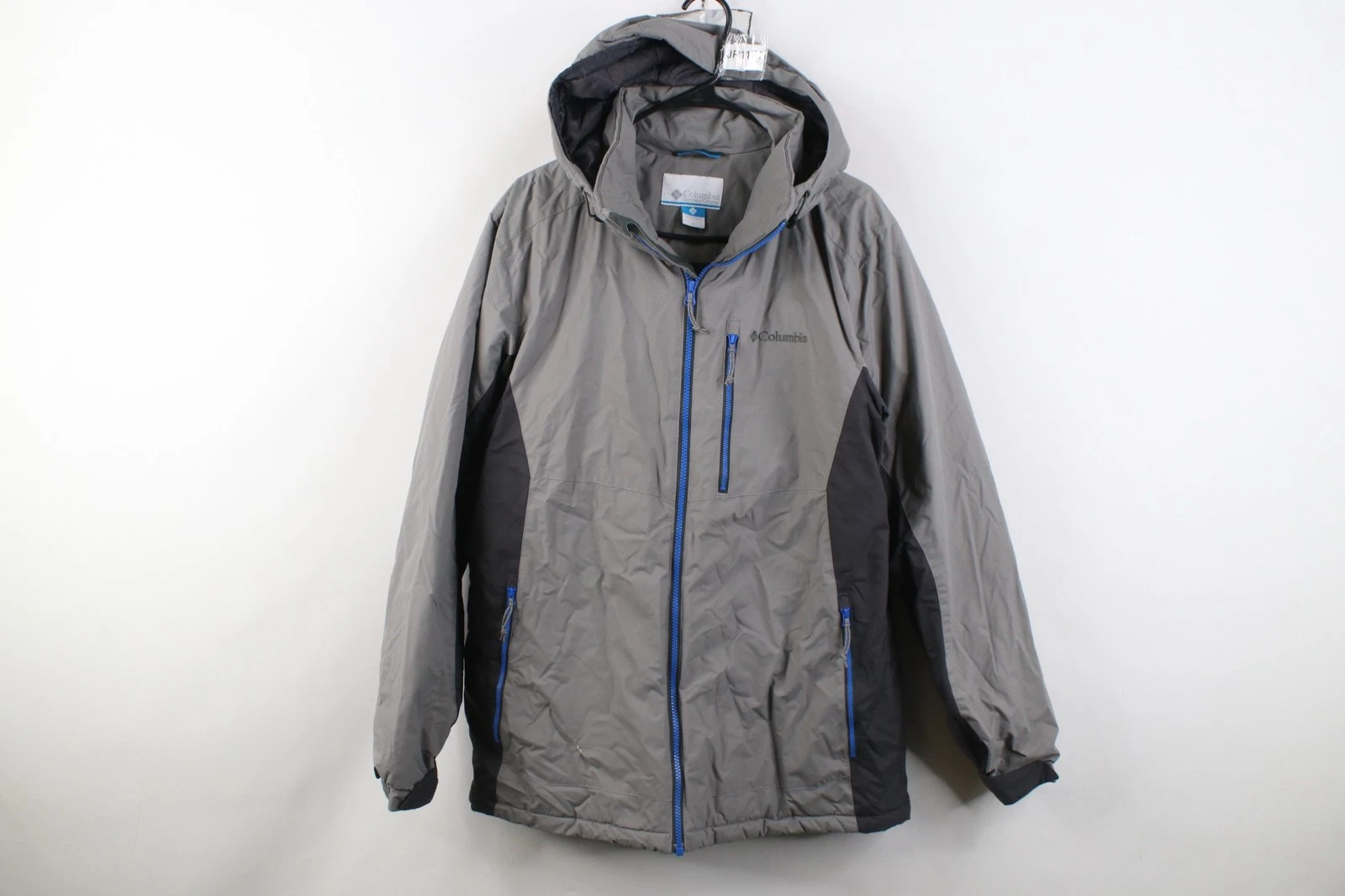 Y2K Columbia Mens Size Medium Spell Out Waterproof Hooded Puffer Jacket Gray