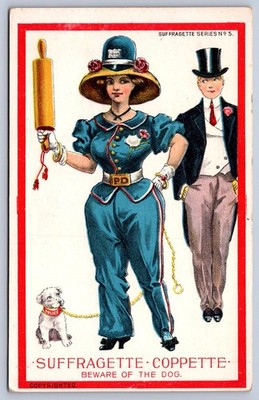 K55/ Suffrage Women's Rights Election Postcard c1910 Series no. 5 Cop Dog 231