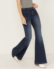 Wrangler Retro Women The Green Jean Victoria Flare Dark Blue Jeans Sz 31X36 NWT