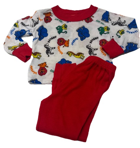 VTG 80’s Zoo Animals Primary Colors Colorblock Fisher Price Kids wear PJ Set 2T