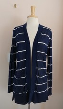 NWT Ann Taylor LOFT LIghtweight S Navy White Stripe Long Open Cardigan Sweater