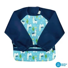 green sprouts Snap & Go Easy-wear Long Sleeve Bib Llamas 12-24m - Aqua