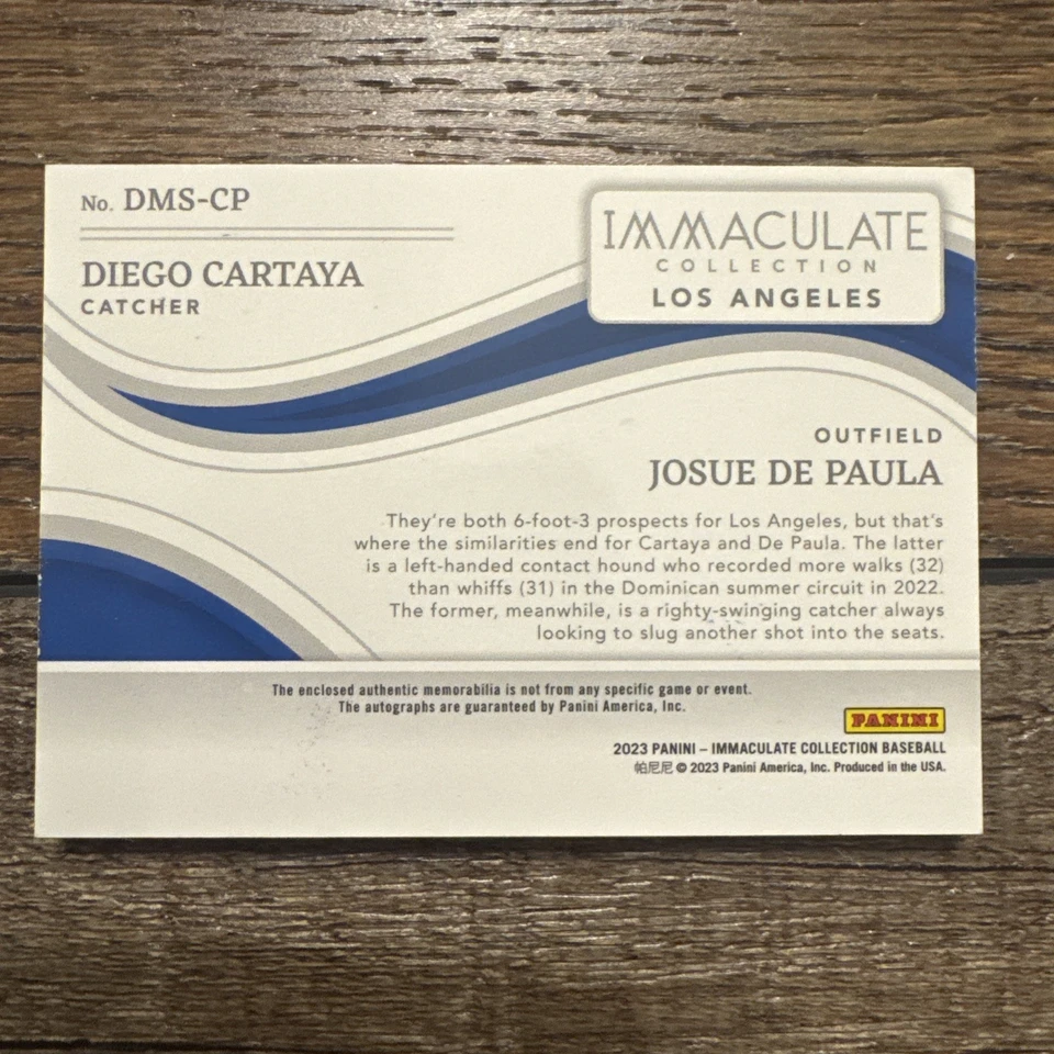 2023 Immaculate Material Signature Auto Diego Cartaya Josue De Paula Dodgers /99 - Image 2 of 4