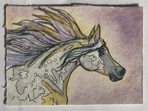 ACEO Original Painting Jenn Cunningham Art Card ATC Blue Eyes Horse 2010￼