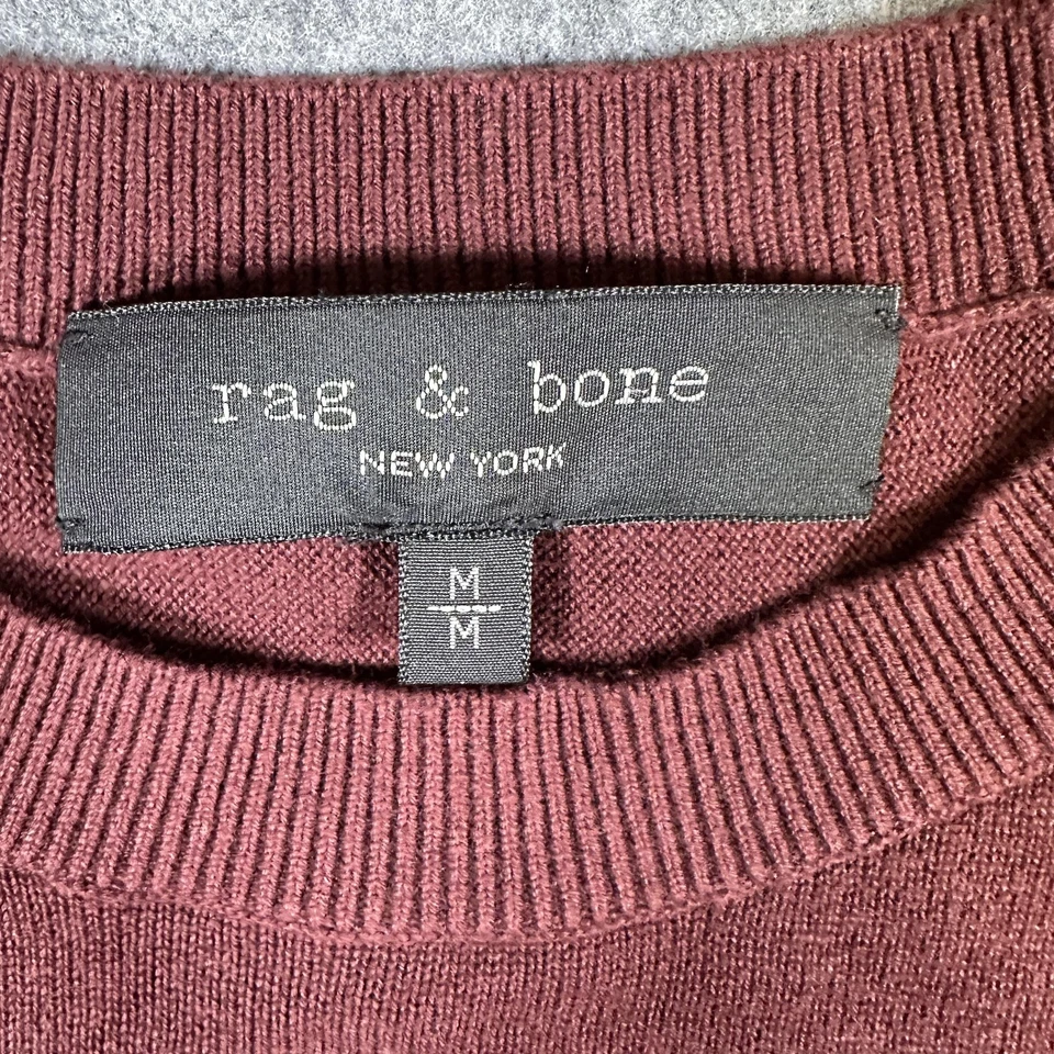rag & bone Sweater Mens Medium Burgundy Cotton Crewneck Elbow Patch Pullover - Image 3 of 4