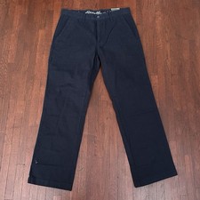 NWT Eddie Bauer 32 x 30 Legend Wash Chino Pants Navy Blue Flat Front Cotton