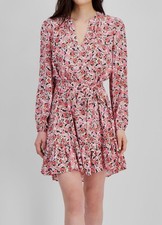 Tommy Hilfiger Women's Pink Floral-Print Sandbar Tie-Front Tiered Dress Size L