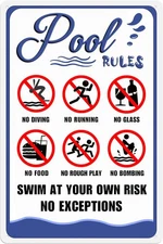 Pool Rules Sign And Decor Outdoor Swimming  Decorations Tin Metal Signs 8x12 In