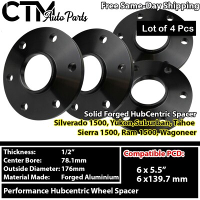 #ad #ad 4x 1 2quot; thick 6x5.5quot; 6x139.7 Hubcentric Wheel Spacer Silverado Suburban Tahoe $84.14