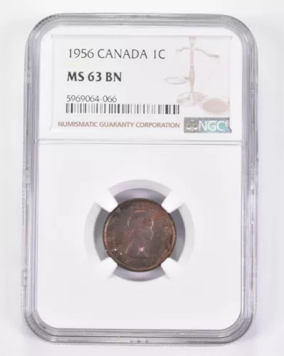 MS63 BN 1956 Canada 1 Cent - Graded NGC Toned! *8947