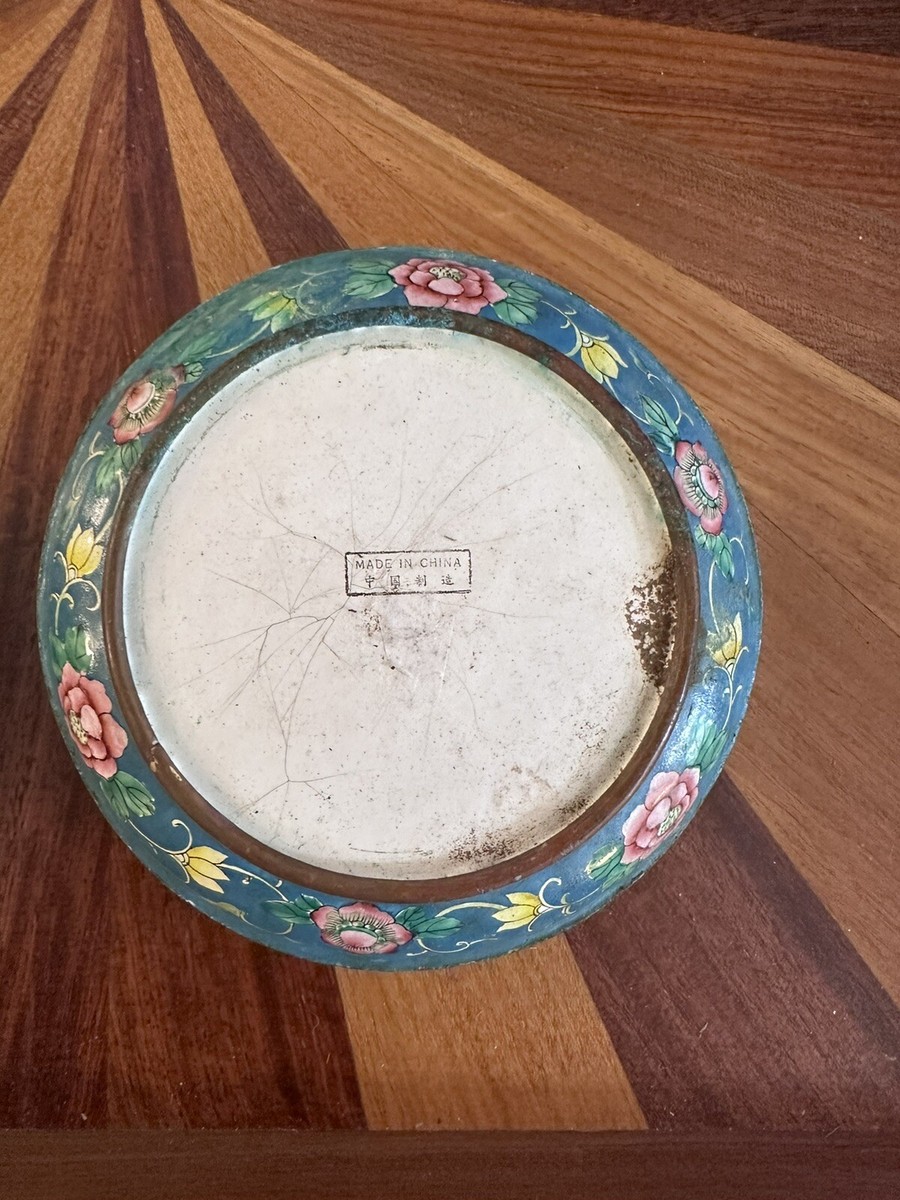 Antique Chinese Copper Enamel Dragon Phoenix Powder Box Rouge Box 