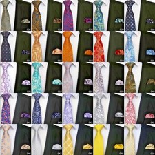 MEN'S FLORAL PAISLEY WEDDING TIE & POCKET SQUARE HANKY HANDKERCHIEF MATCHING SET