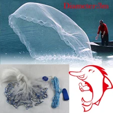 10ft-22ft Cast Net Hand Mesh Cast Net Saltwater Clear Bait Casting Net w/ Sinker