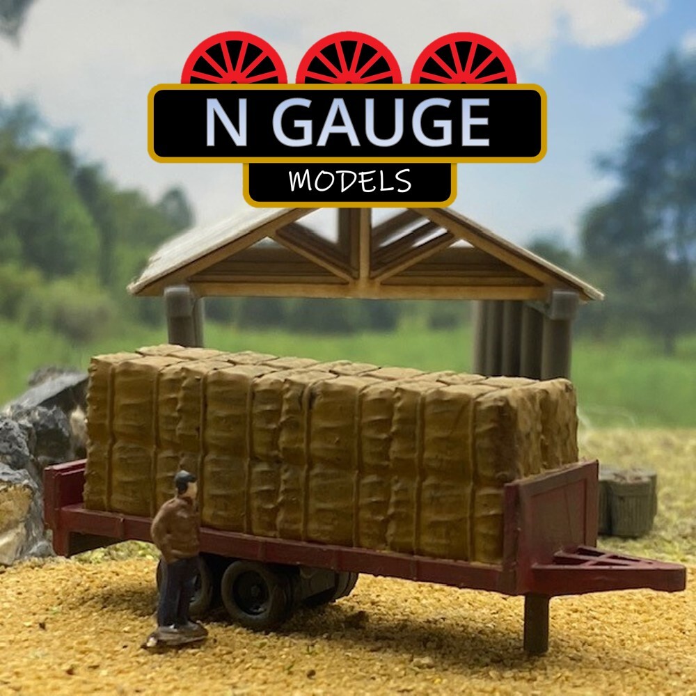 N Scale Gauge Tractor & Bale Trailer 1148 Country Farm Scene Hay Straw