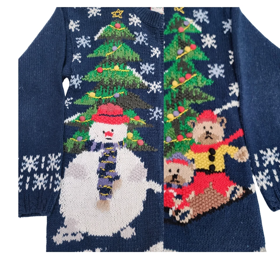 Винтажный кристалл Кобе темно-синий женщин праздник снеговик Рождественский свитер кардиган, размер M - Изображение 3 из 4