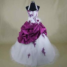 Fashion 3D Flower Purple Wedding Dresses Ball Gown Train Backless Bridal Gowns