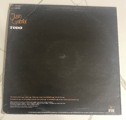 JUAN GABRIEL - TODO - RECORD VINYL LP! - Picture 2 of 2