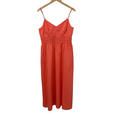 Old Navy Womens Sleeveless V-Neck Midi Dress Sz Large Coral Smocking Pockets