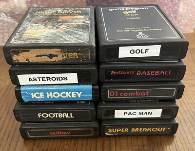 atari 2600 / 7800 Lot Of 10 Games. Night Driver Asteroids Ice Hockey Pac-Man Etc
