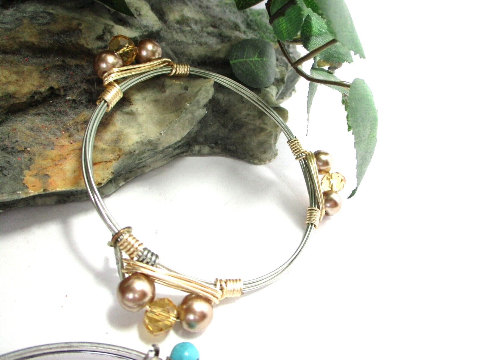 Three Bangle Bracelets Gold and Silver With Red, … - image 3