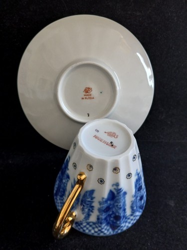 2 x Lomonosov Porcelain Tea Sets Cup and Saucer Bridesmaid Baskets Blue 4 pcs - Picture 9 of 16
