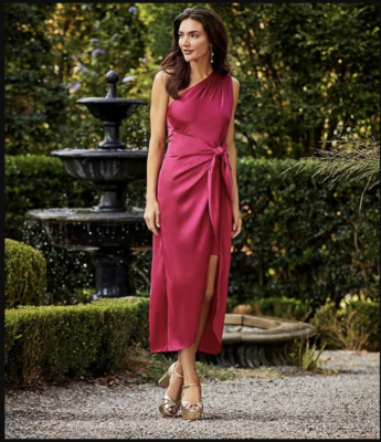 Donna Morgan One Shoulder Tie Waist Draped Skirt Dress - Size 8 NWT | eBay