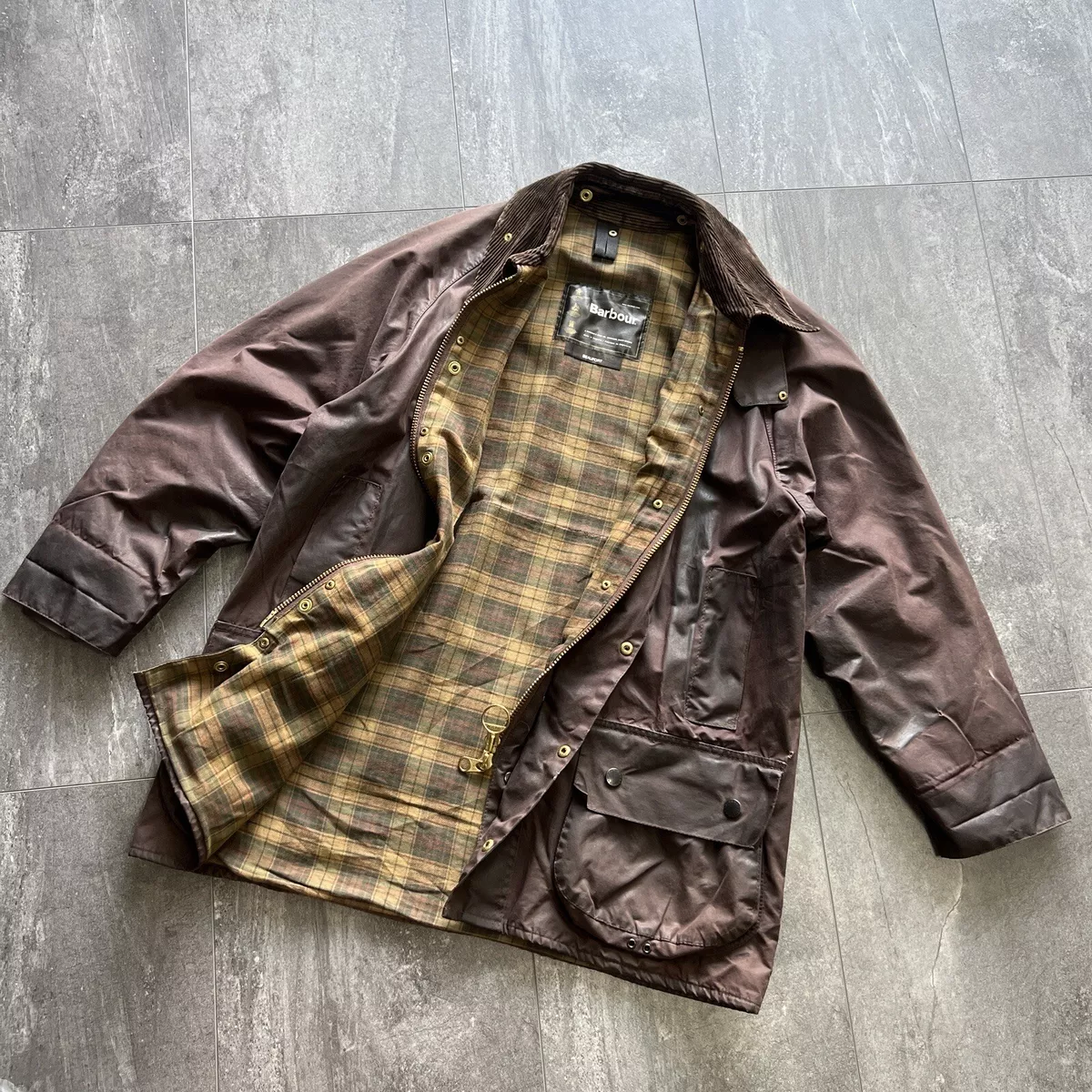 Men's BARBOUR A190 BEAUFORT Waxed Brown Jacket Wax Coat Size L