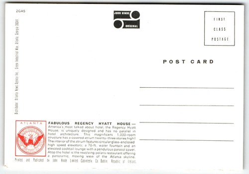 Postkarte Falcon Regency Hyatt House Atlanta Georgia GA UNP - Bild 2 von 2