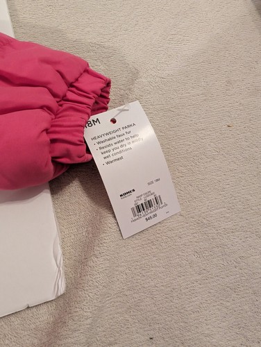 Parka con capucha rosa de peso pesado para niñas talla 18 meses - Imagen 8 de 8