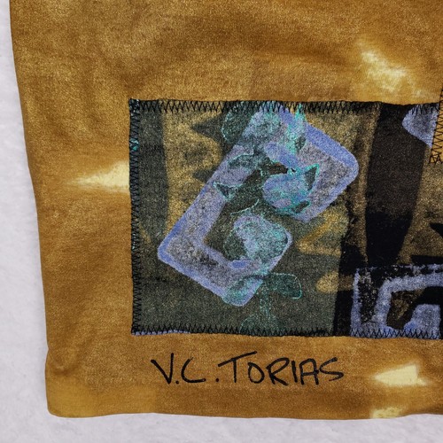 VC Torias Abstract Art Top One Size Yellow Graphic Patchwork Boho Artsy VTG Top - Picture 5 of 9