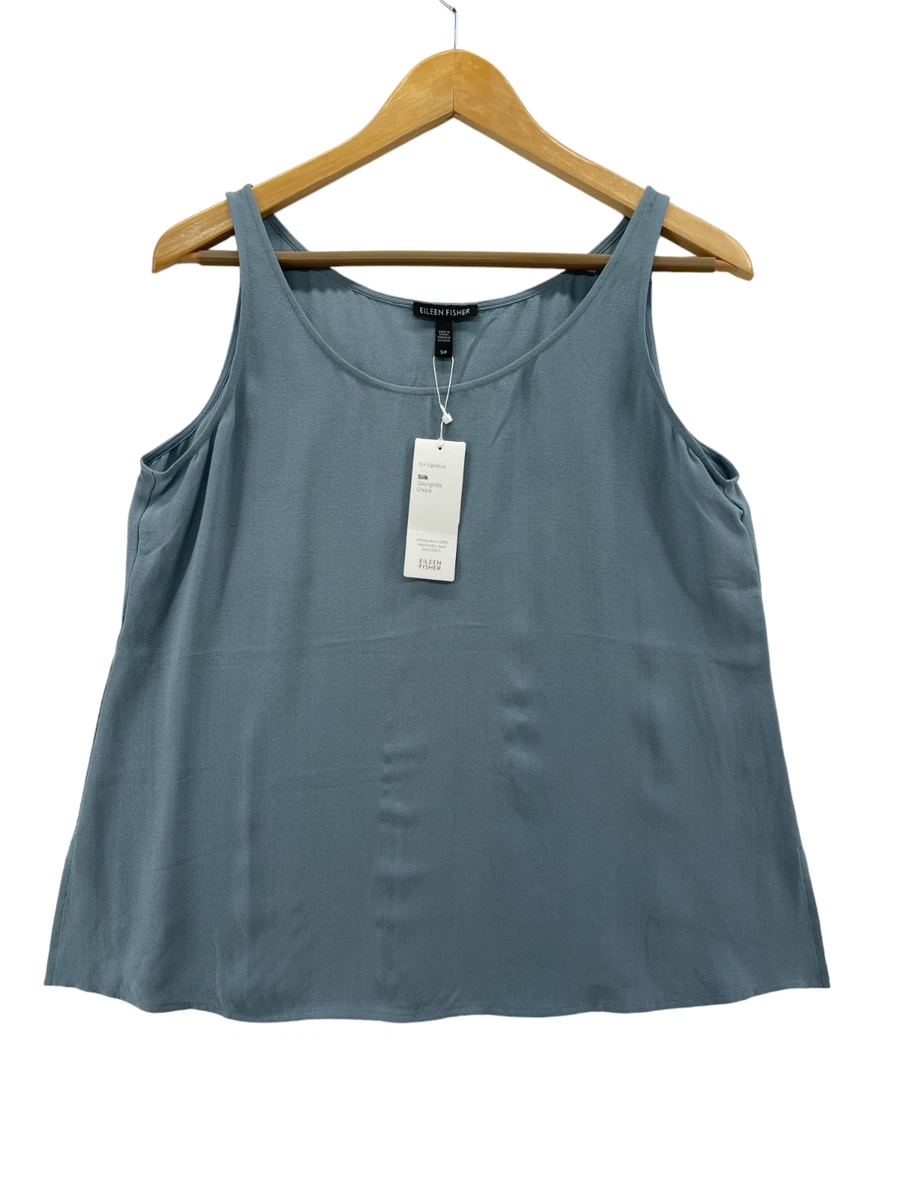 Eileen Fisher Tank Top Women’s Small Silk Tank Top Georgette Crepe Blue NEW