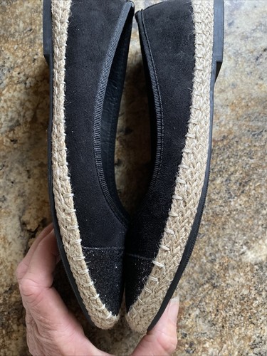 Wanted Brand Women's Size 8 Black Slip On Round Sparkle Toe Espadrille Flats - Picture 9 of 11
