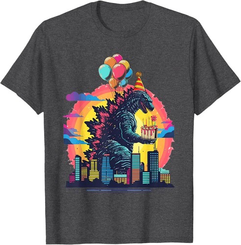 Kaiju Birthday Balloon & Cake Monster Movie Bday Decoration T-Shirt - Picture 3 of 12