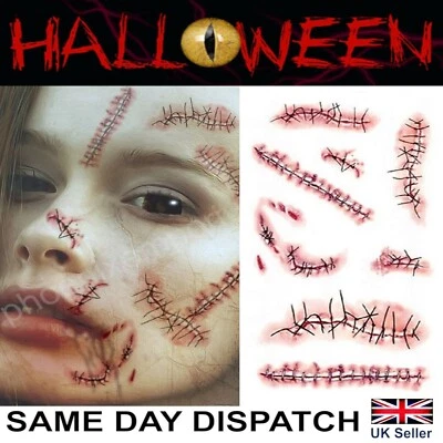 Halloween Zombie Scars Stitches Temporary Tattoos Party Wound Face Make Up Kit