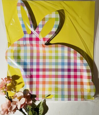Easter Plaid Bunny Coated Paper Dinner Lunch Plates 16 In Pack 10 x 8 Sealed New