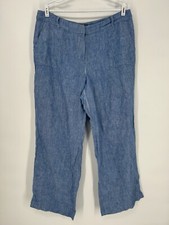 Talbots Pants Womens 14 Blue Linen Wide Leg Relaxed Beach