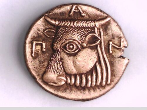 GREECE GREEK BOSPOROS PANTIKAPAION PAN SATYR OX BULL SILVER TRIDRACHM COIN RARE - Picture 2 of 9