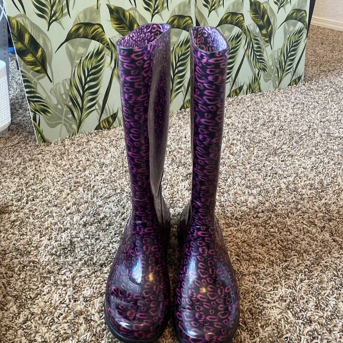Disney Descendants Women Purple Black Rain Rubber Knee High Boots
