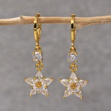 Pretty 18K Yellow Gold Filled Clear Teardrop CZ Flower Mini Hoop Dangle Earrings