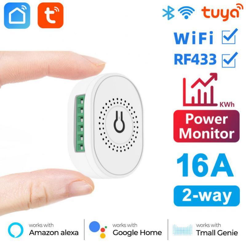 Tuya 16A Wifi + RF 433 Mini Switch With Power Mornitor Double-way Timer Relay Sm