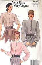*1990's VOGUE  Misses' Blouse Pattern 7893 Size 12-16 UNCUT