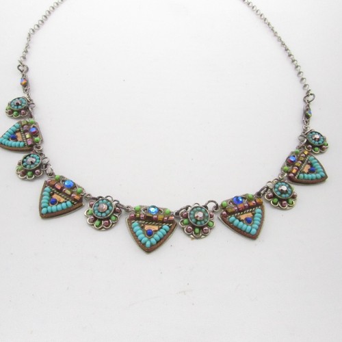 ADAYA Necklace Earring Crystal Micro Mosaic Art Deco Signed Chandelier Bib VTG - Picture 15 of 20