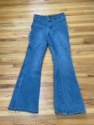 No Boundaries Pintuck Flare Leg Jeans Women's 7 Blue Denim Medium Wash Cotton
